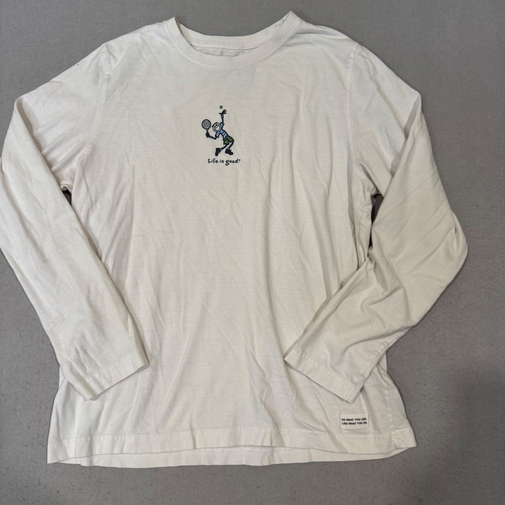 Life is Good T-Shirt Womens Medium White Long Sleeve Tennis Jake Graphic Tee